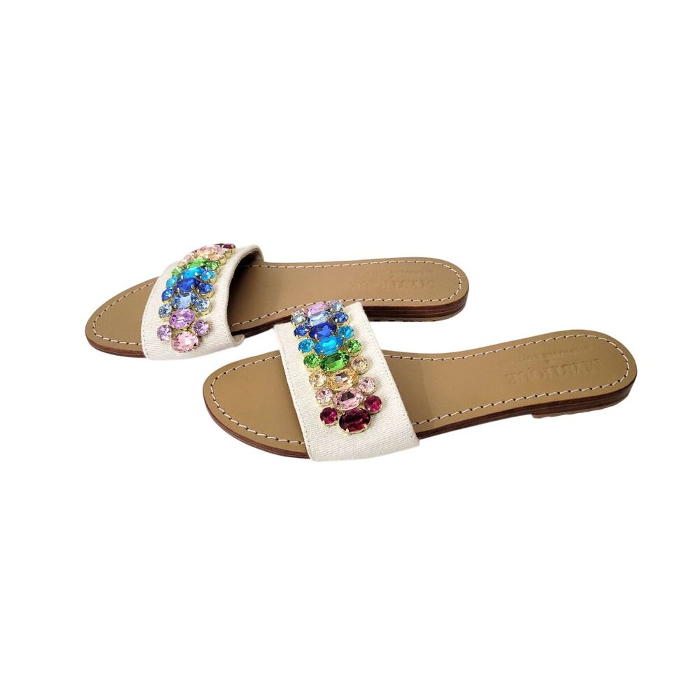 Mystique Bejeweled White Sandals With Rainbow Crystal Embellishments - Slip-On - Picture 5 of 7